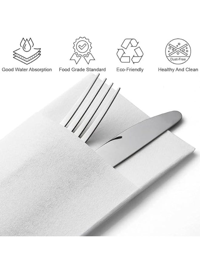 DUNISO 100-Piece Disposable Cloth Like Napkins, Built-in Flatware Pocket, Wedding Party Linen Feel White Napkin, Prefolded for Silverware for Weddings,Parties or Events - Image 4